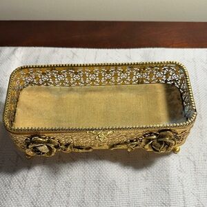Vintage Gold Filigree Rectangular jewelry box.